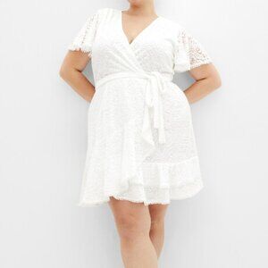 City Chic Sweet Love Lace Faux Wrap Mini Dress - Ivory | Size XL/22